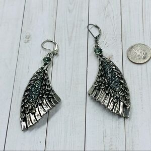 MNG Silver and Crystal Angel Wings Earrings‎